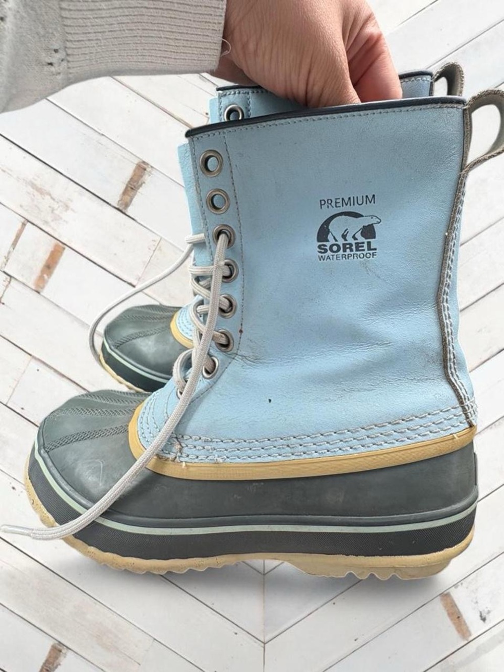 Sorel Light Blue and Gray Waterproof Lace-Up Boots
